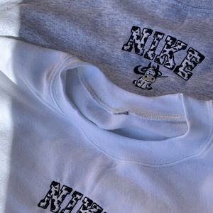 Handmade Embroidered Cow Print Crewneck